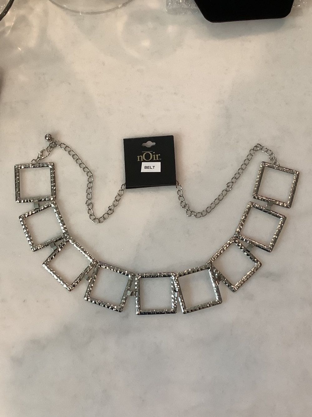 nOir Jewelry Silver Geometric Square Link Belt, Brand New